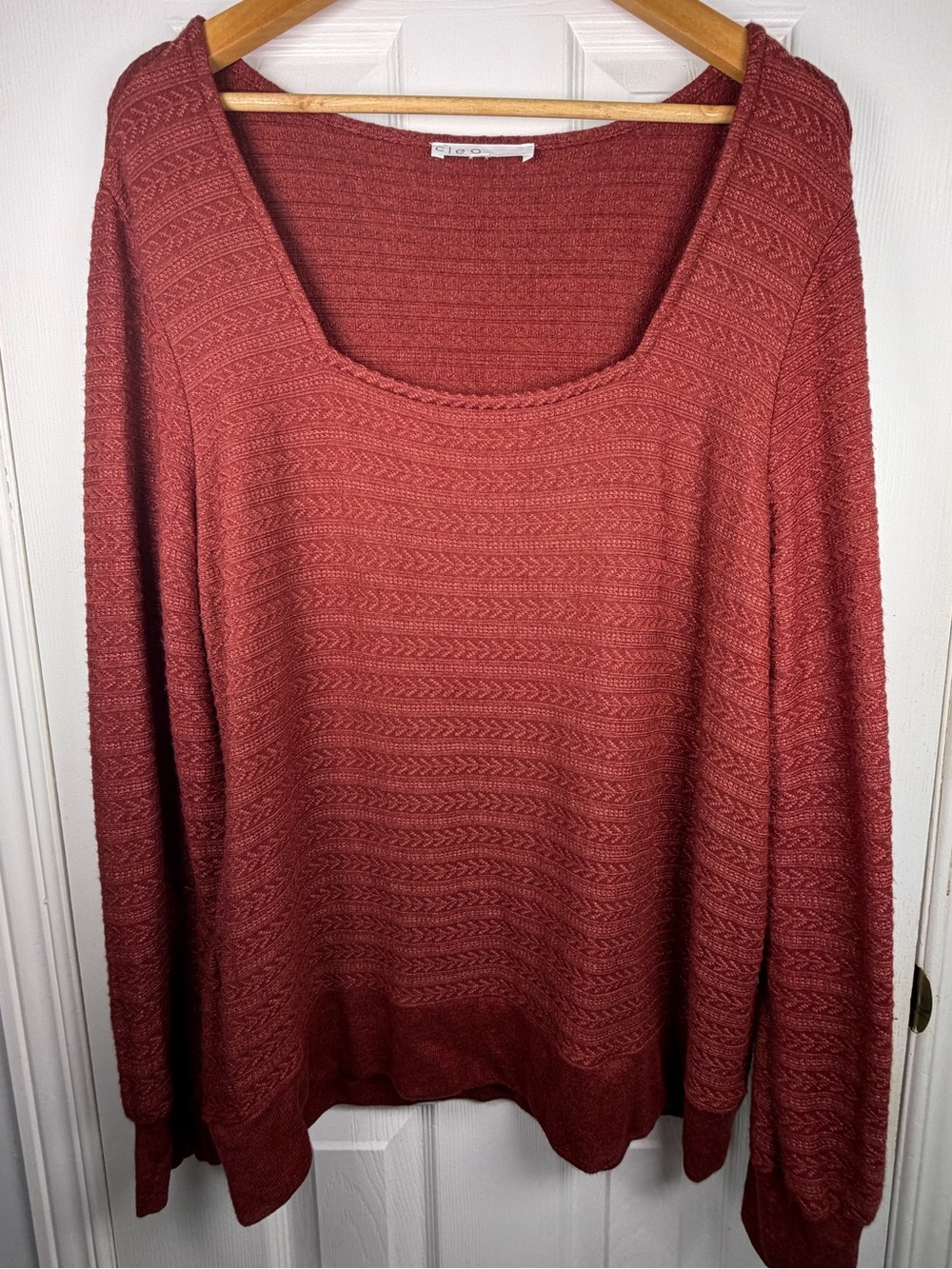Cleo Textured Square Neck Sweater XL Rust Terracotta Cozy Knit Relaxed Fit
